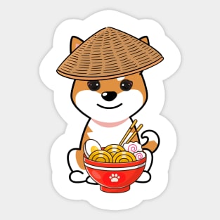 Funny Orange dog is eating noodles Sticker